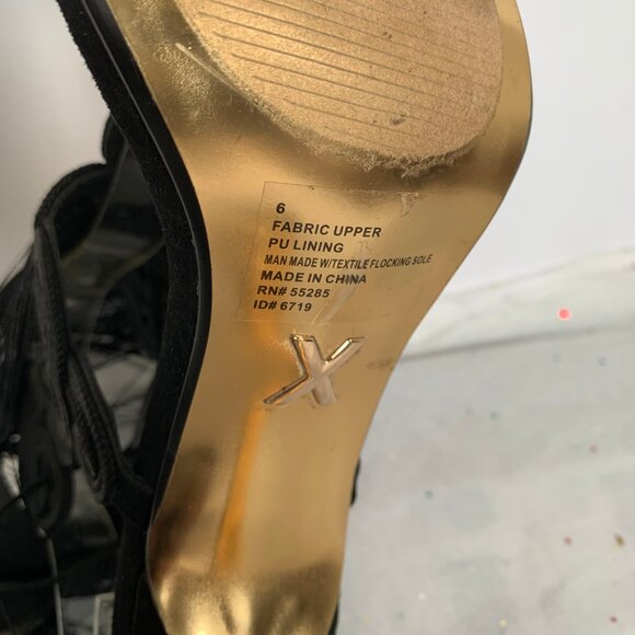 Express x Brian Atwood Black Macrame Lace up Ankle Stiletto Sandals Tassel Tie - Picture 14 of 16